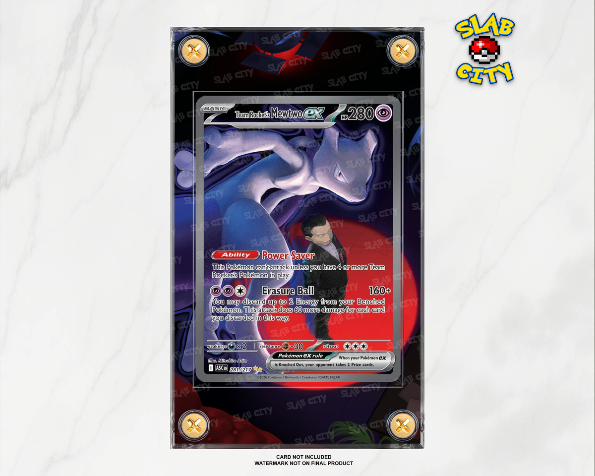 Team Rocket's Mewtwo ex #281 Ascended Heroes raw card display case; card not included, watermark not on final product