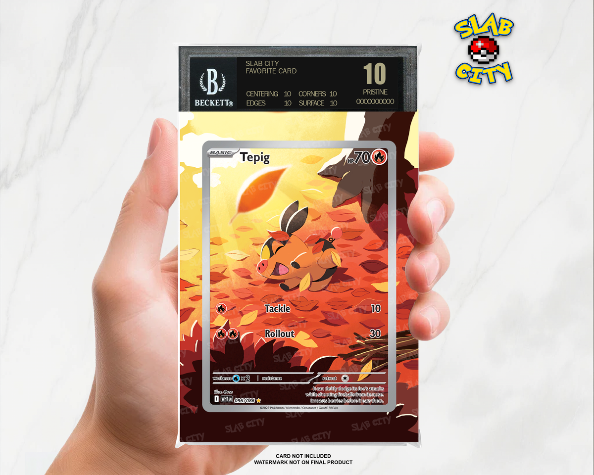 Tepig #96/86 White Flare BGS graded slab insert; card not included, watermark not on final product