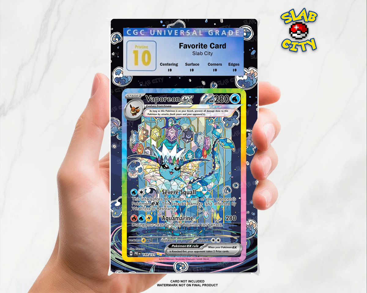 Vaporeon ex #149/131 Prismatic Evolutions extended art graded slab insert – CGC. Card not included. Watermark not on final product.