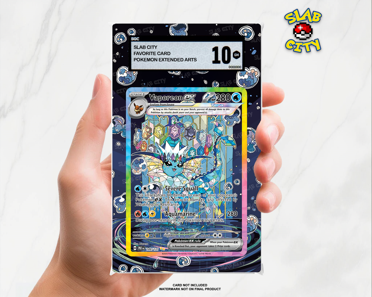 Vaporeon ex #149/131 Prismatic Evolutions extended art graded slab insert – SGC. Card not included. Watermark not on final product.