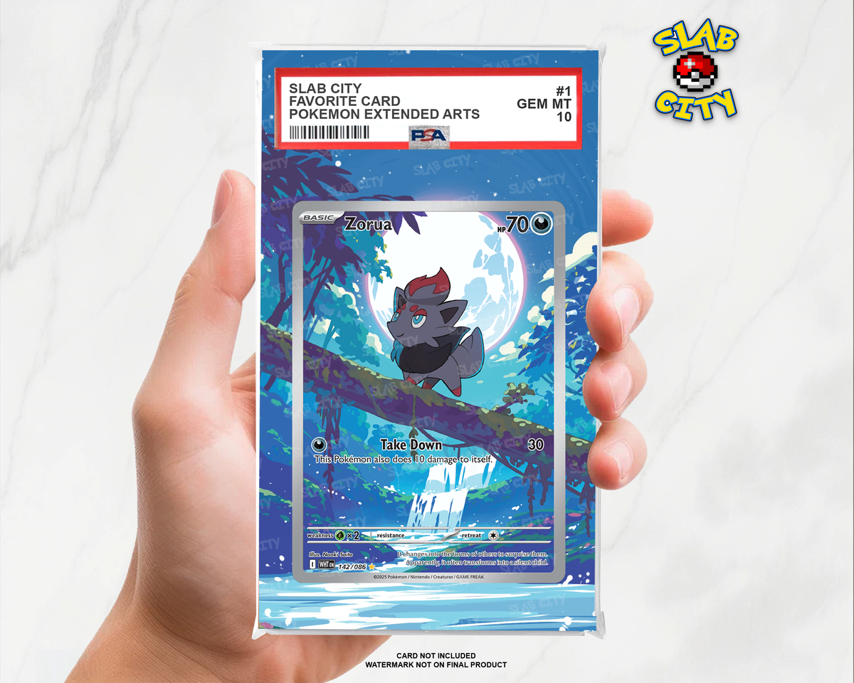 Zorua #142/86 White Flare PSA graded slab insert; card not included, watermark not on final product