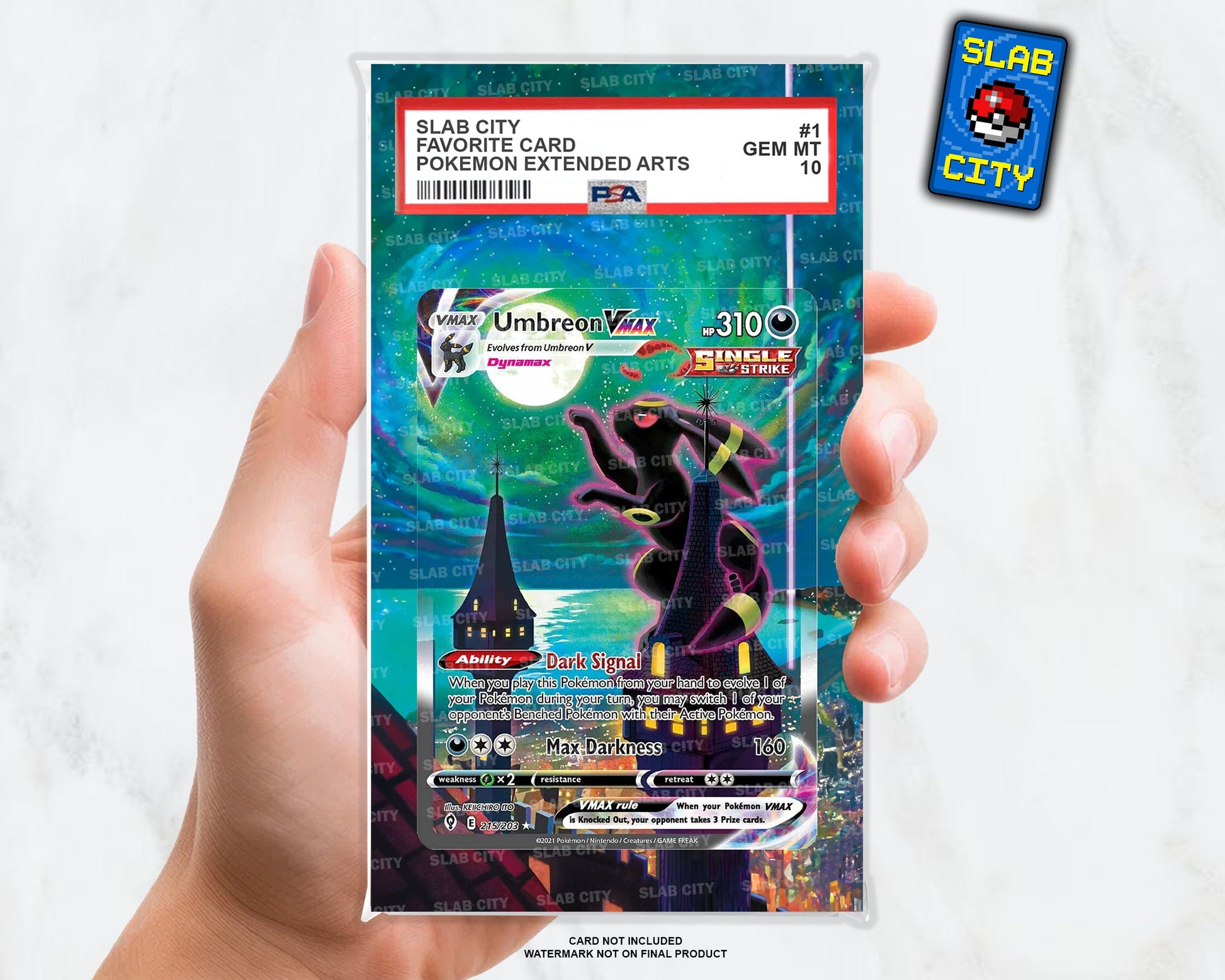 Umbreon VMAX #215 (Moonbreon) Evolving Skies Custom Pokémon Extended Artwork for PSA Graded Slabs