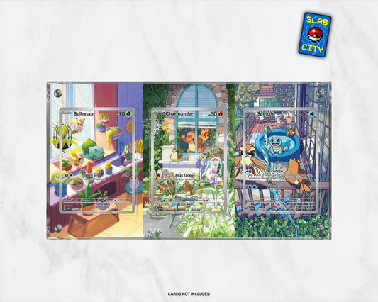 Bulbasaur, Charmander & Squirtle 3-Card Extended Art Pokémon Display Case