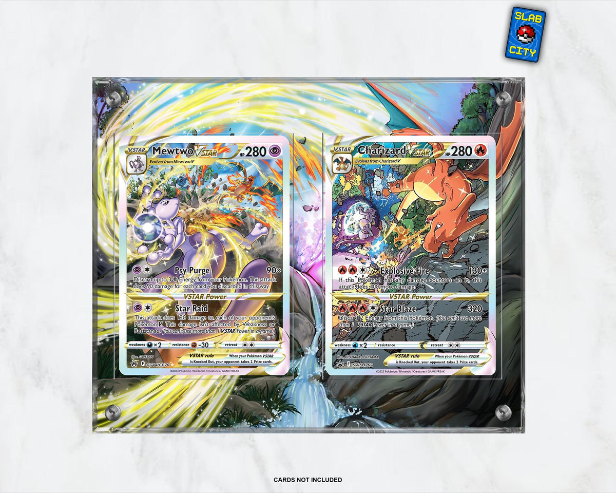 Mewtwo & Charizard Crown Zenith 2-Card Extended Art Pokémon Display Case