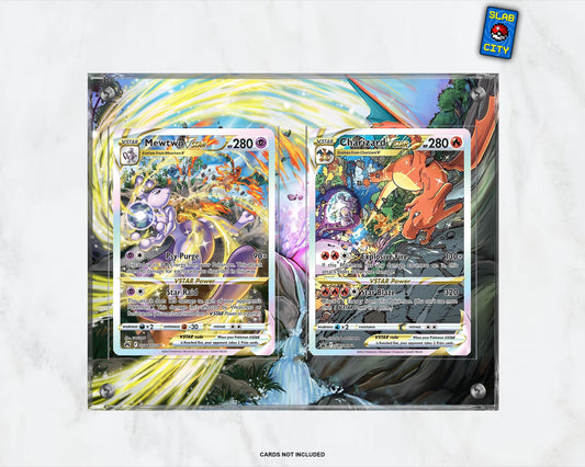 Mewtwo & Charizard Crown Zenith 2-Card Extended Art Pokémon Display Case